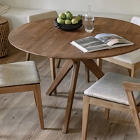 Ensemble table et chaises de salle à manger en bois de teck massif 4 places table ronde d'intérieur et chaises marron pour ensemble de meubles de restaurant commercial