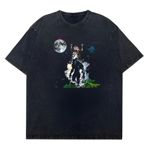 Camiseta personalizada de corte holgado informal unisex con estampado de luna llena de <span class=keywords><strong>hombre</strong></span> <span class=keywords><strong>lobo</strong></span> lavado en tela de punto de poliéster/algodón - Product Image 6