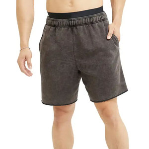 Pantalones cortos de lavado ácido de Color sólido para hombre, diseño personalizado con cintura elástica, método de tejido, tipo de cintura media - Product Image 1