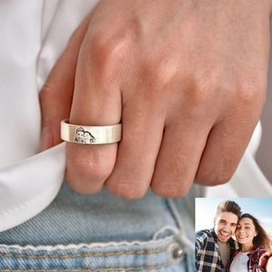 Bagues personnalisées en argent avec photo et texte gravés pour couples-pour anniversaire de mariage, cadeau de la Saint-Valentin - Product Image 1