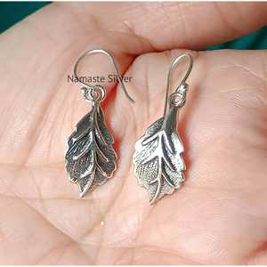 Handmade 925 Sterling Silver Dangle Drop Earrings Women's Boho Silver Leaf Design <b>Unique</b> Plant Pattern <b>Gift</b> - Product Image 1