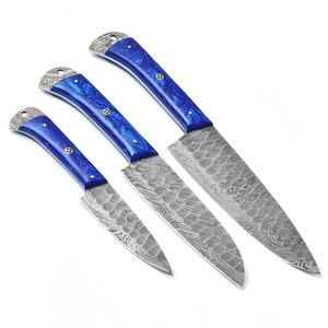 Ensemble de 3 couteaux de cuisine sur mesure avec manche en résine époxy et rivet en acier damassé - Product Image 6