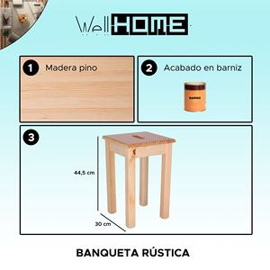 Panca Quadrata in Legno di Pino WELL HOME con Finitura Verniciata 32,5x32,5x45 cm per Uso Esterno - Product Image 2