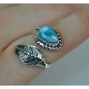 925 Sterling <b>Silver</b> Handmade Statement <b>Ring</b> Blue Larimar Gemstone Set Inlay Boho Style Alloy Metal <b>Ring</b> Gift for Her - Product Image 6