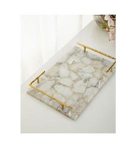 Recién llegado, bandeja decorativa para servir comida de mármol, mango decorativo de Metal de latón, artículo hecho a mano para exportación - Product Image 1