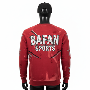 Premium 320 GSM tela de lana de algodón Color rojo con diseño de estrella de diamantes de imitación logotipo personalizado bordado básico sudaderas - Product Image 2