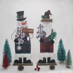 Papai Noel boneco de neve UV imprimiu o ornamento de madeira do Natal com base do tabletop-madeira handmade criativa
