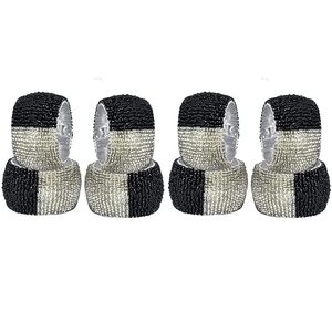 Servilleteros con cuentas de vidrio antiguo, decoración de mesa negra y plateada para reuniones familiares diarias y decoraciones para fiestas - Product Image 5