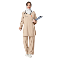 Ensemble de tenue médicale modeste pour femme, comprenant une tunique longue et un pantalon, uniforme d'infirmière, tenue médicale hijab, vêtements de travail pour médecin à manches longues, beige, deux pièces, USA