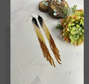 Pendientes de cuentas de primera calidad, pendientes de oro negro, pendientes largos, pendientes bohemios, pendientes largos y estrechos - Product Image 2