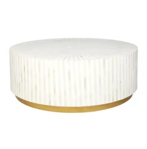 Mesa de centro con incrustaciones de hueso indio y madre de perla, tamaño personalizado y mesa de centro redonda MOP - Product Image 2