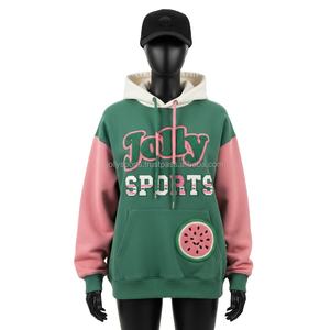 Premium 350GSM Mujeres Color Block Fleece Hoodie Logotipo personalizado Chenille Bordado Estilo deportivo Pullover mujeres básicas Hoodies - Product Image 6