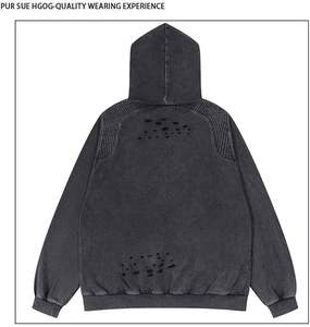 Sudadera con Capucha Vintage de Alta Calidad, Estilo Urbano, Hip Hop, Bordada, Desgastada, Rota, con Capucha - Product Image 4