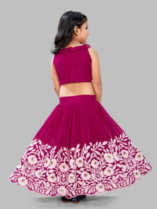 Shoryam - Lehenga Choli de Flores para Niñas, Ropa Étnica, Bordado Floral Marrón, Cuello con Volantes, Completamente Cosido, para Fiestas - Product Image 5