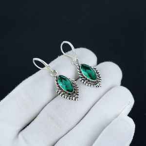 Diseño de hoja, piedra preciosa de corte facetado de marquesa de apatita verde Natural, Pendientes colgantes de piedra natal de Plata de Ley 925 pura, joyería fina - Product Image 4