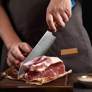 Cuchillo de Chef de Acero de Damasco de Alta Calidad, Mango de Resina Azul, Hoja de 8 Pulgadas, Diseño Ambidiestro, Logotipo Personalizado, Cocina - Product Image 2