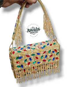 Sac à main élégant pour femme en véritable peau de serpent, fait à la main, avec des paillettes, des cristaux et des strass, orné de perles complexes, pour mariage - Product Image 2