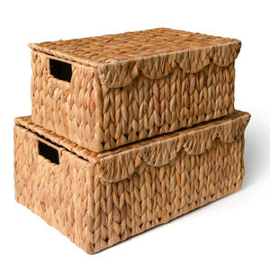 Eco-friendly <b>container</b> box <b>water</b> hyacinth <b>containers</b> low price hand weaving straw <b>storage</b> boxes - Product Image 2