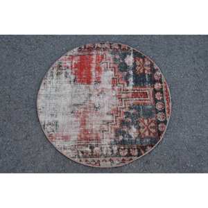 Tapis turc vintage 2,3 pieds x 2,3 pieds, rouge, noir, patchwork, laine, support en latex pour décorations de salon, technique de tissage à plat - Product Image 1