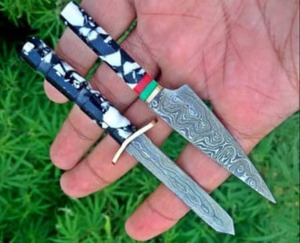 Mini couteau de cuisine en acier damassé fait main Dabbers miniatures forgés de haute qualité avec feuille de résine personnalisable - Product Image 2