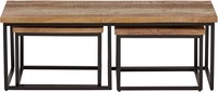 Ensemble de 3 tables basses au design industriel moderne avec finition noire Mobilier de salon en manguier et fer