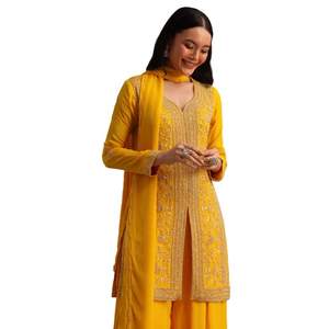 Costume Palazzo jaune Cutdana Kurti avec Dupatta vente en gros de vêtements ethniques pour femmes fournisseur d'usine de vêtements OEM CustomPartyWearOutfit - Product Image 1