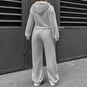 Conjunto de ropa de descanso ligera de dos piezas Y2K para mujer Logo personalizado Chándales sólidos de longitud completa Sudadera con capucha con paneles Cremallera de gran tamaño - Product Image 4