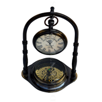 Horloge de table ronde nautique Victoria London 1876, artisanat en laiton antique, montre de poche intégrée, boussole, nickelé noir
