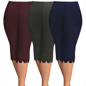 Leggings de Yoga Capri para Mujer, Talla Grande, Cintura Alta, Color Sólido, Borde Festoneado, Transpirables, Elegantes, Casuales, Cintura Elástica - Product Image 6