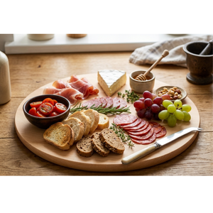 Plateau de service rotatif en bois de hêtre 45 cm, finition sablée, plateau à pizza et fromage, vente en gros, personnalisable avec logo - Product Image 3