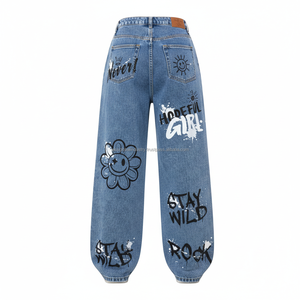 Pantalones Vaqueros Anchos Estilo Y2K, Estampado de Grafiti de Dibujos Animados, Estilo Urbano, Pantalones Cargo Holgados para Hombre con Bolsillos - Product Image 3