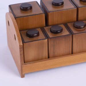 Wholesale 7-Piece Beech Wood <b>Spice</b> <b>Jar</b> <b>Set</b> with Painted Stand Natural Solid Wooden Seasoning Organizer - Product Image 2