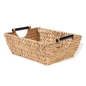 Grand panier de rangement ovale rond et durable en jacinthe d'eau rustique Paniers à linge naturels à la mode et écologiques pour salle de bain et cuisine - Product Image 5