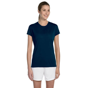 T-shirt à manches courtes col rond pour femme, coupe classique, couleur unie, séchage rapide, tricoté, style décontracté printemps-été - Product Image 1