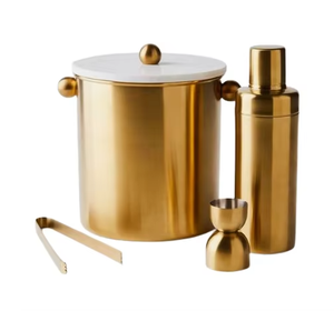 Juego de herramientas de barra de oro moderno con cubo de hielo y coctelera para preparación creativa de bebidas fiestas en casa hechas a mano de La India - Product Image 1