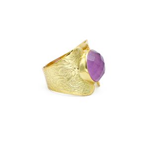 Bague de pierres précieuses de jade violet fabriquée à la main | Bijoux en laiton plaqué or 18 carats | Fête de mariage de force certifiée par une tierce partie à la mode - Product Image 3