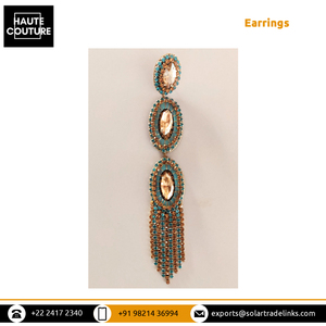 Handmade Hand Embroidered Turquoise & Gold <b>Tassels</b> Made Hand Crafted Drop <b>Earrings</b> for Women's at Affordable Market Price - Product Image 6