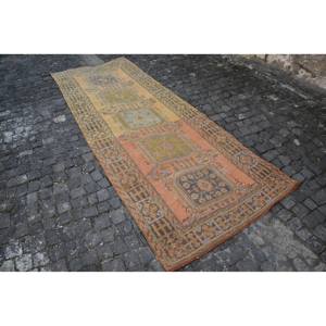 Tapis Turc Vintage 4.3ft X 11.9ft Classique Orange Jaune Patchwork Design Laine Latex Grande Zone pour Couloir Rectangle Zone - Product Image 2