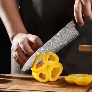 Wholesale Customized OEM ODM PRESTIGE BLADES Luxury Three-Color Copper Damascus Steel Chef <b>Knife</b> Ambidextrous Design Dishwasher - Product Image 3