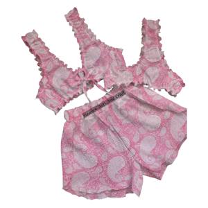 Conjunto de Lencería Sexy de Tres Piezas con Sujetador, Braguita y Pantalones Cortos para Mujer, Ecológico, Transpirable, 100% Algodón Puro, Estampado a Mano - Product Image 2