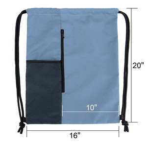 กระเป๋าเป้สะพายหลังเชือกรูดสีดำเข้มกระเป๋ากีฬากระเป๋ายิมสำหรับผู้หญิงผู้ชายขนาดใหญ่พร้อมกระเป๋ากีฬาสองซิป - Product Image 6