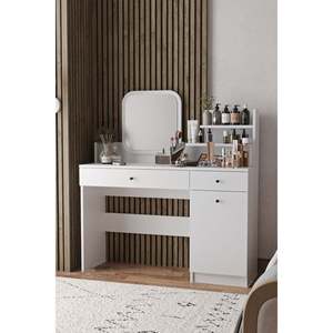 Harmony Eco-Friendly Makeup Vanity Table <b>Adjustable</b> <b>Square</b> Mirror 2 Drawers Modern Dressing Table Bedroom Furniture Desk White - Product Image 5