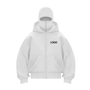 Sudadera con Capucha Doble Ninja con Logotipo Personalizado Bordado, Sudadera de Doble Capa con Cremallera Completa, Talla Grande, 100% Algodón Felpa, con Capucha Tipo Pasamontañas - Product Image 4