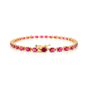 Directamente de fábrica K14 oro amarillo piedra preciosa Natural corte ovalado rubí apilable tenis pulsera para mujer regalo de aniversario - Product Image 3