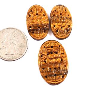 Oval Carving <b>Tiger</b> <b>Eye</b> Brown Gemstone <b>Jewelry</b> Set-Natural Three Piece Necklace and Earring from Manufacturer in India - Product Image 3