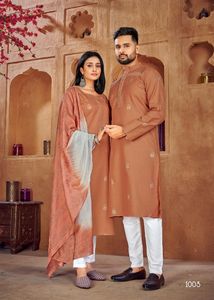 Conjunto de pijama Kurti de pareja de diseñador más vendido con Dupatta y Kurta para hombre a la venta de proveedor indio - Product Image 2