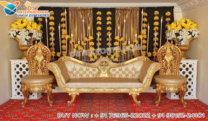 Meilleur ensemble de canapés de scène pour Nikah, ensemble de canapés de mariage sculptés en or, derniers meubles de mariage indiens, meubles de mariage asiatiques, Canada - Product Image 4