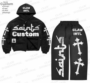 600 Gsm Conjuntos de chándales en blanco Fabricante Pantalones de chándal de gran tamaño y conjunto de Sudadera con capucha 100% Chándales de algodón para hombres - Product Image 1