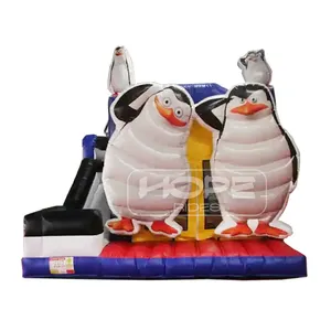 Tùy chỉnh cảnh báo dấu hiệu Jumper Combo trẻ em bouncy lâu đài trượt người lớn Inflatable chim cánh cụt nhà trả lại cho bên thuê