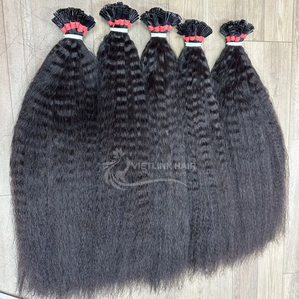 Vietnamese Kinky Straight F-tip Raw Human Hair Vendor Flat Tip Aligned Hair Double Drawn High Quality Human Hair Extension